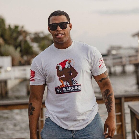 NEW - Grunt Style Men's 'Warning: Freedom In Progress' Tee, White - Medium - Picture 3 of 7